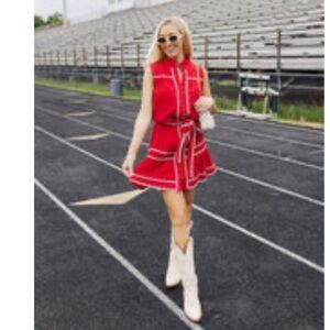 J. Marie McKinley Red Sleeveless Dress with White Trim - M